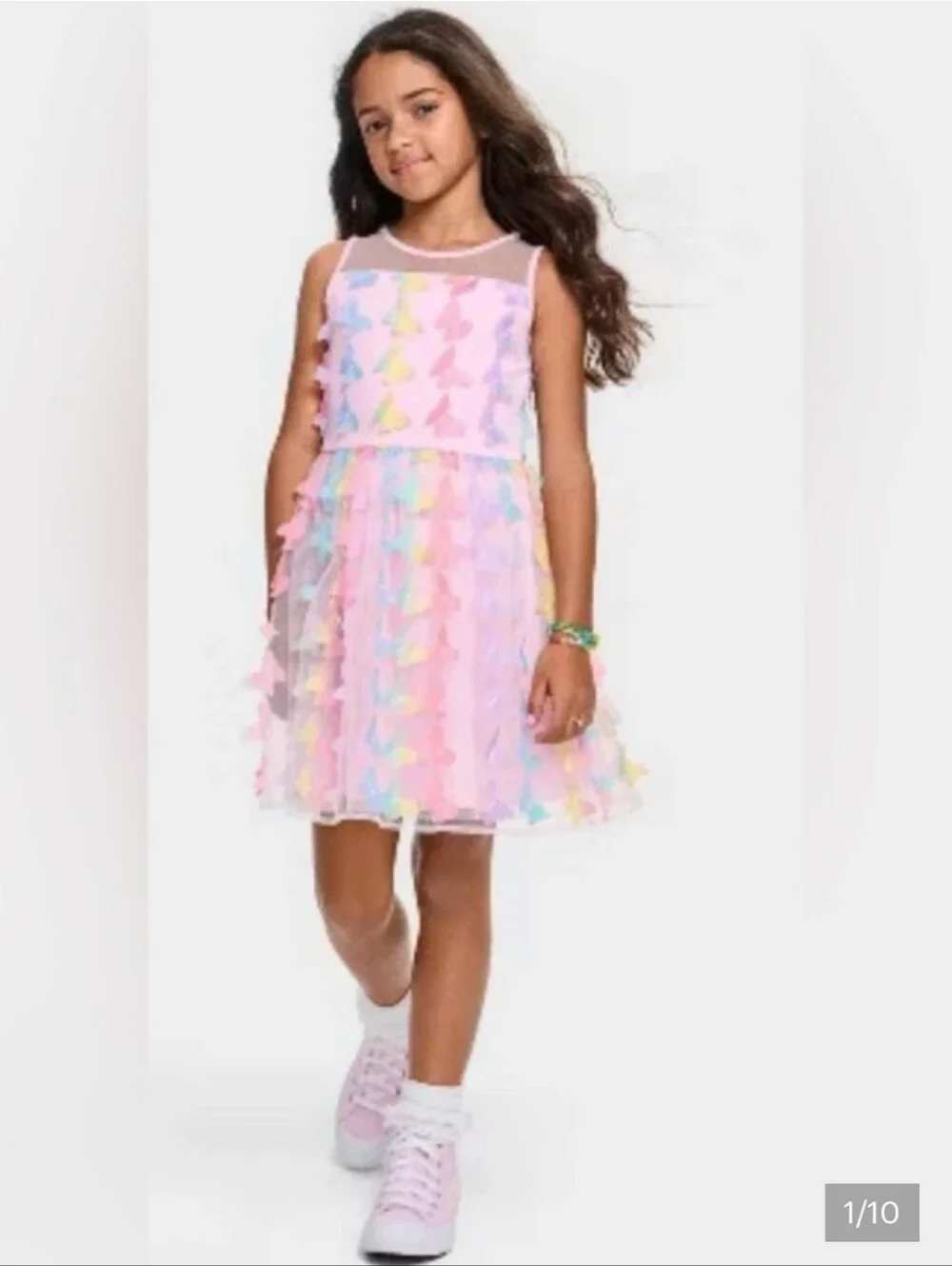 Nwt The Children's Place Sz 4 Girls' 3D Rainbow Mesh Butterfly Fit N Flare Dress